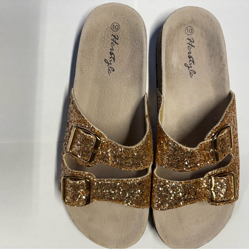 Gold Glitter Buckle Sandals